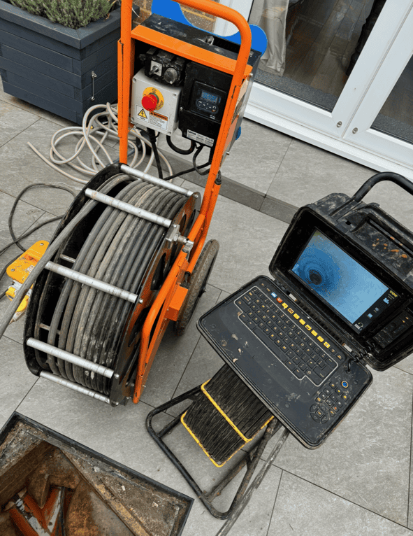 CCTV drain survey camera and equipment for pipe inspection.